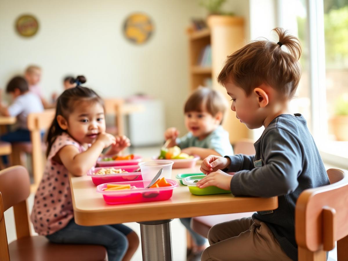 Young children eating a fresh, healthy lunch together